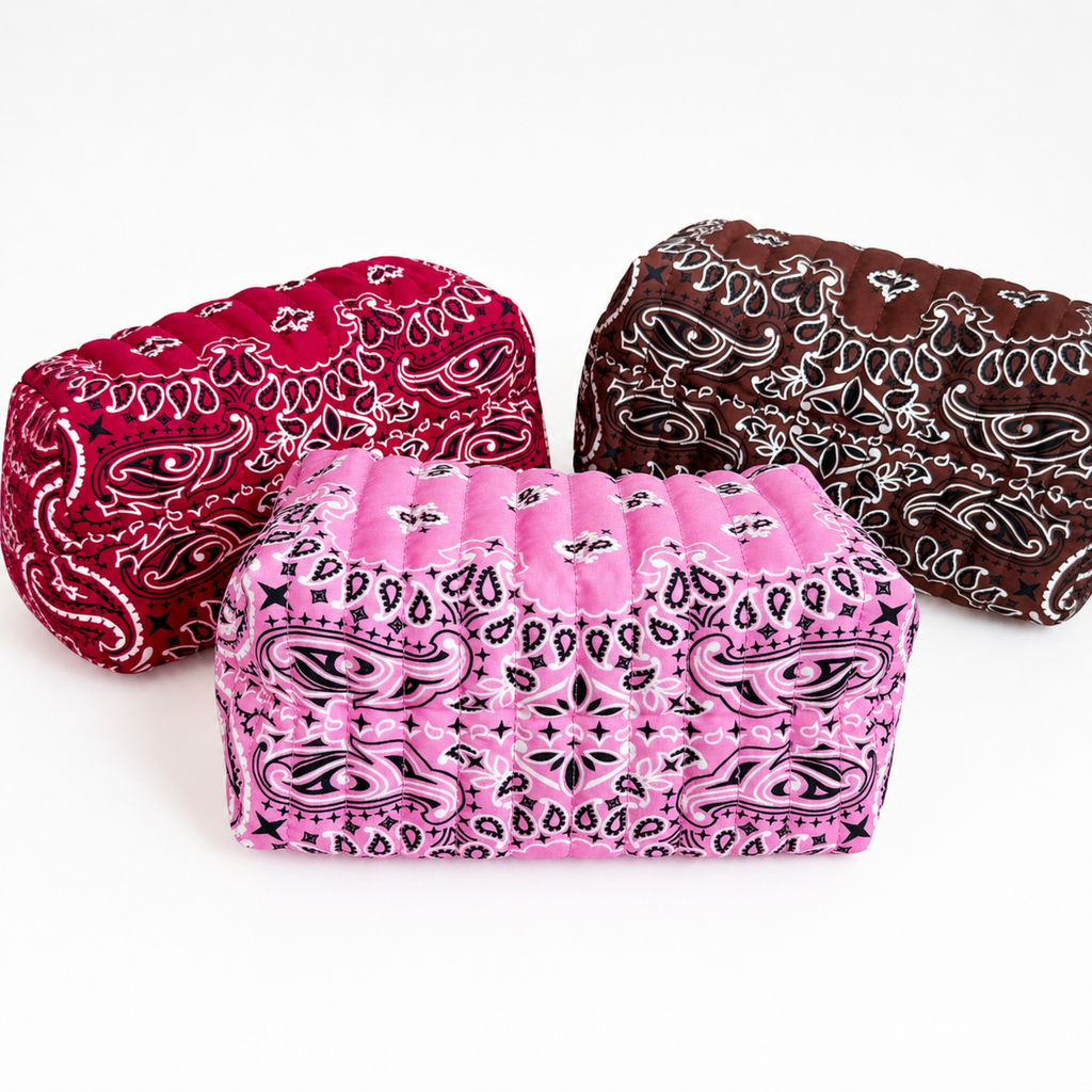 Ellison+Young Bandana Cosmetic Case with Embroidery, Everyday Travel Pouch