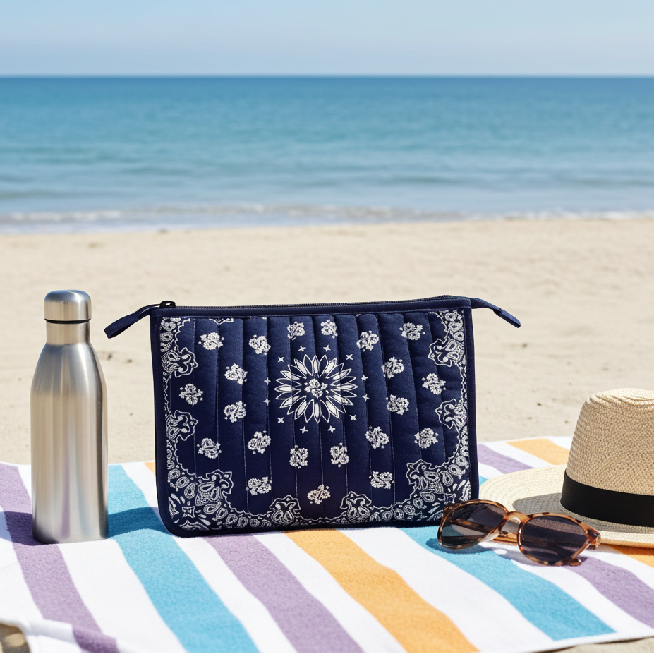 Bandana Print Pouch w/ Custom Embroidery - Beau Navy