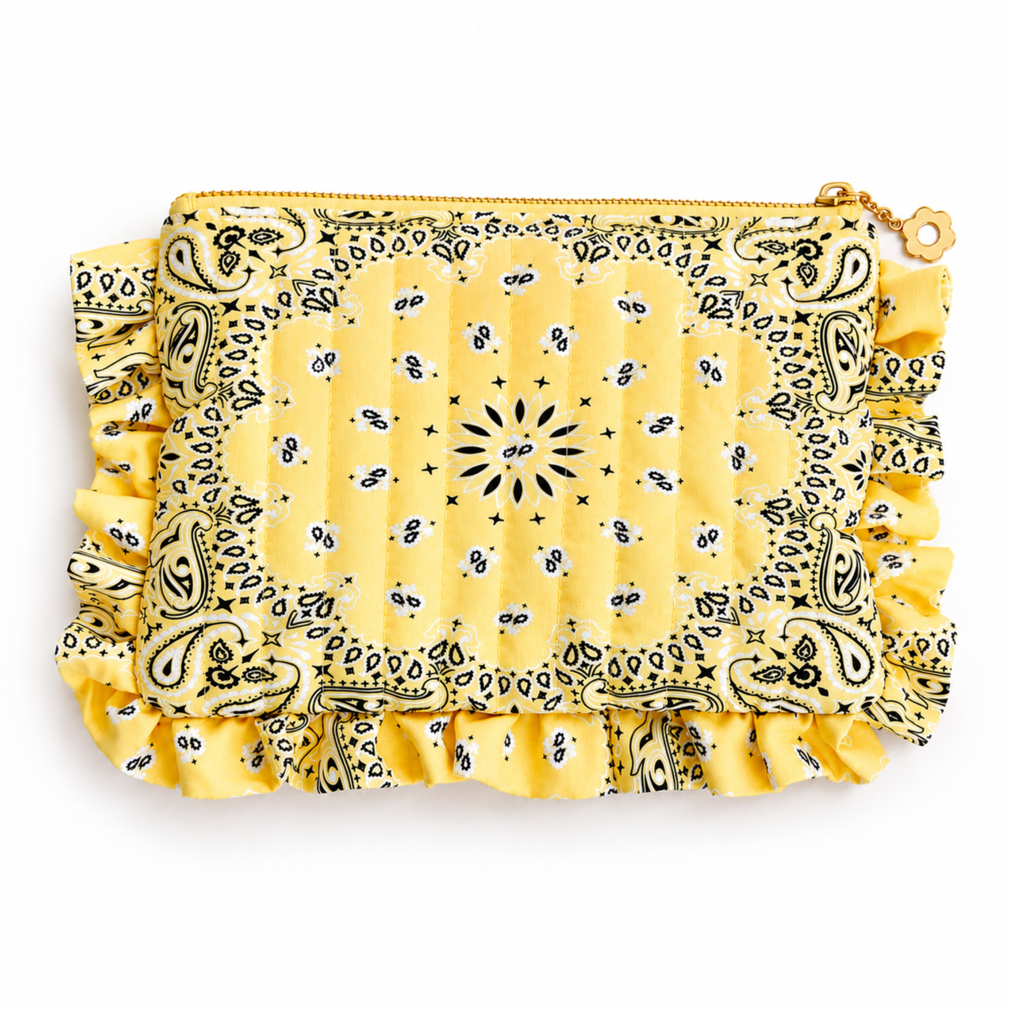 Ellison+Young Bandana Ruffle Everything Pouch with Embroidery, Quilted Cosmetic Case
