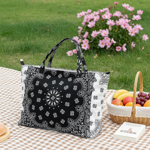 Bandana Print Canvas Tote -Bailey Black/White