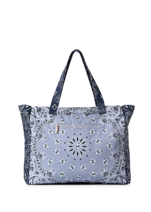 Bandana Print Canvas Tote - Bailey Light Blue/Navy