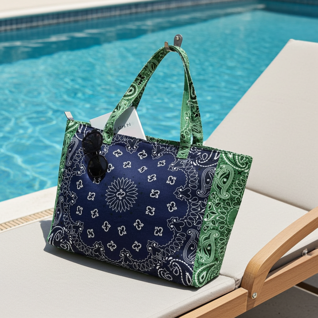 Bandana Print Canvas Tote -Bailey Navy/Green